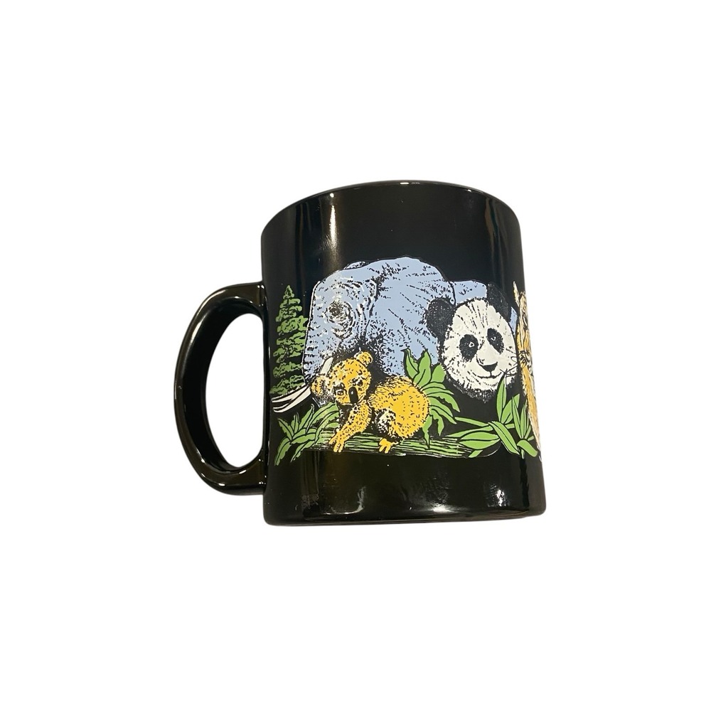 Vintage Endangered Species Black Glass Coffee Tea Mug Made In USA HTF Rare